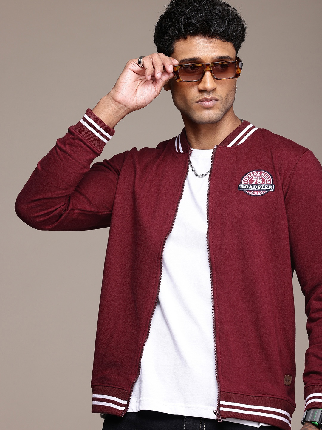 

The Roadster Life Co. Long Sleeves Front-Open Sweatshirts, Maroon