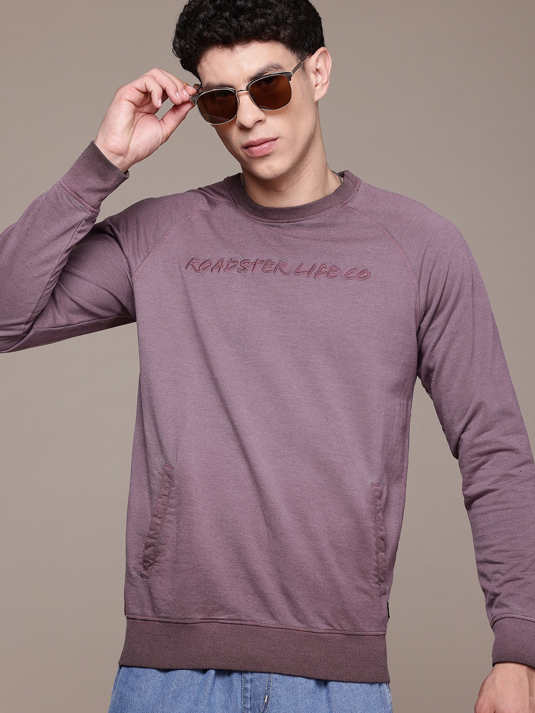 

The Roadster Lifestyle Co. Embroidered Pullover Sweatshirt, Purple