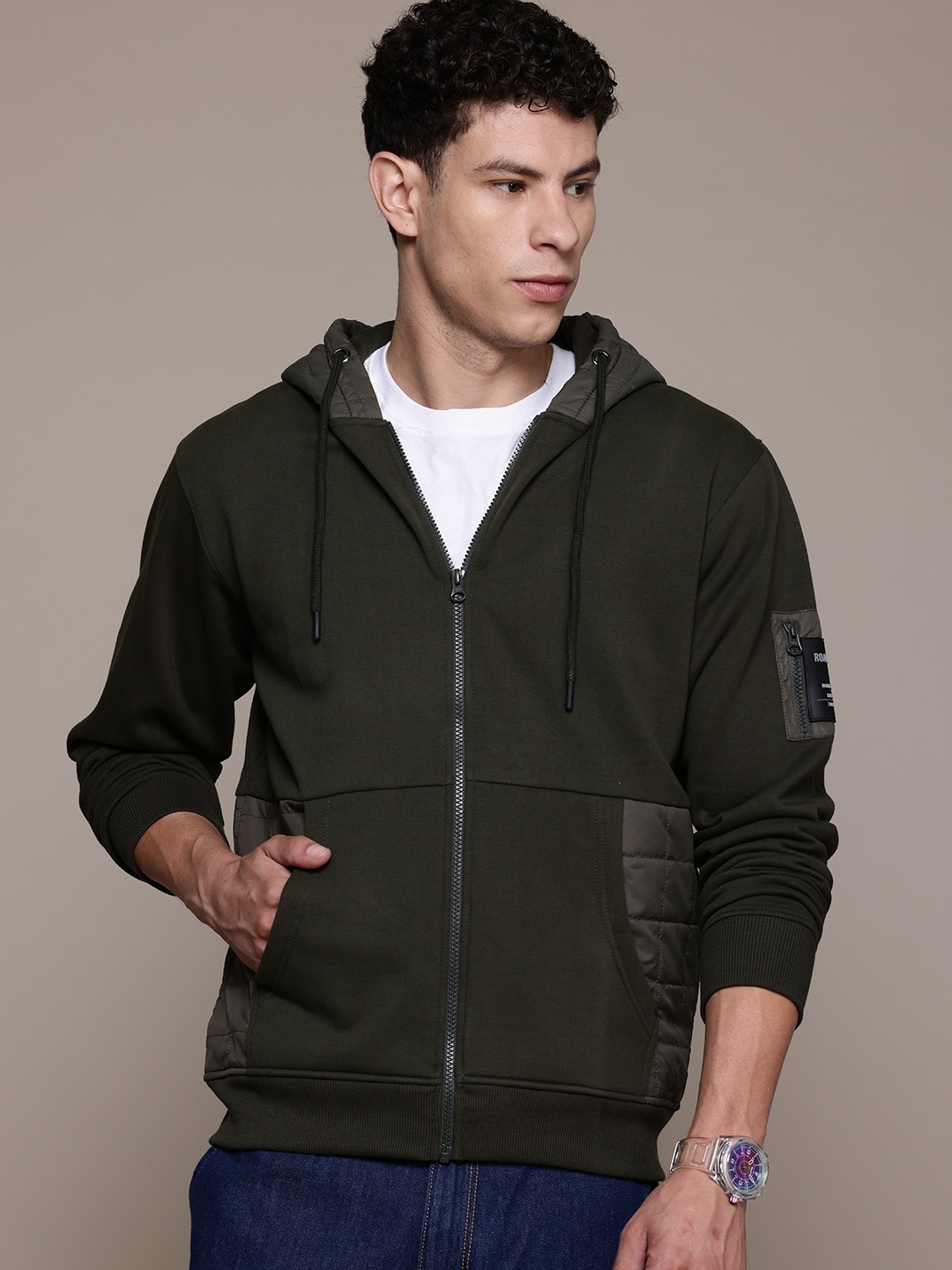 

The Roadster Lifestyle Co. Hooded Zip Detailed Sweatshirt, Olive