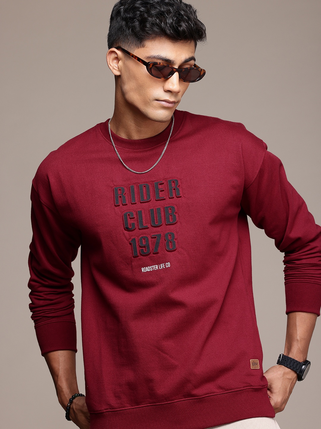 

The Roadster Life Co. Typography Embossed Sweatshirt, Maroon