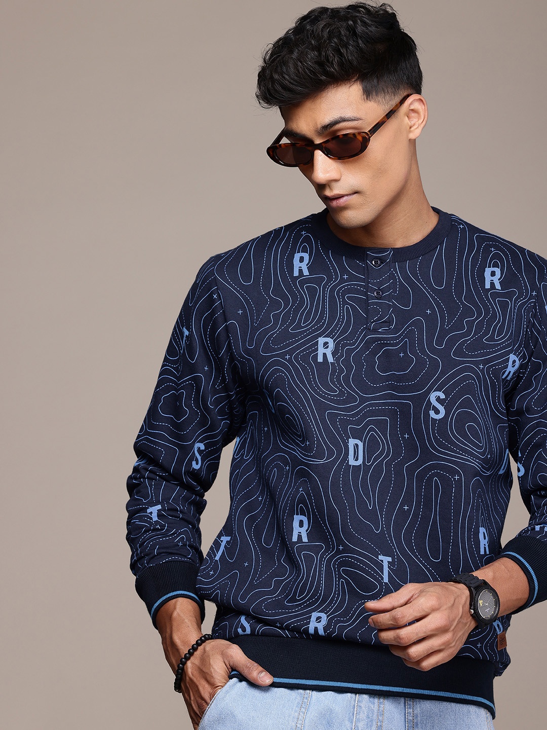 

The Roadster Life Co. Printed Sweatshirt, Navy blue