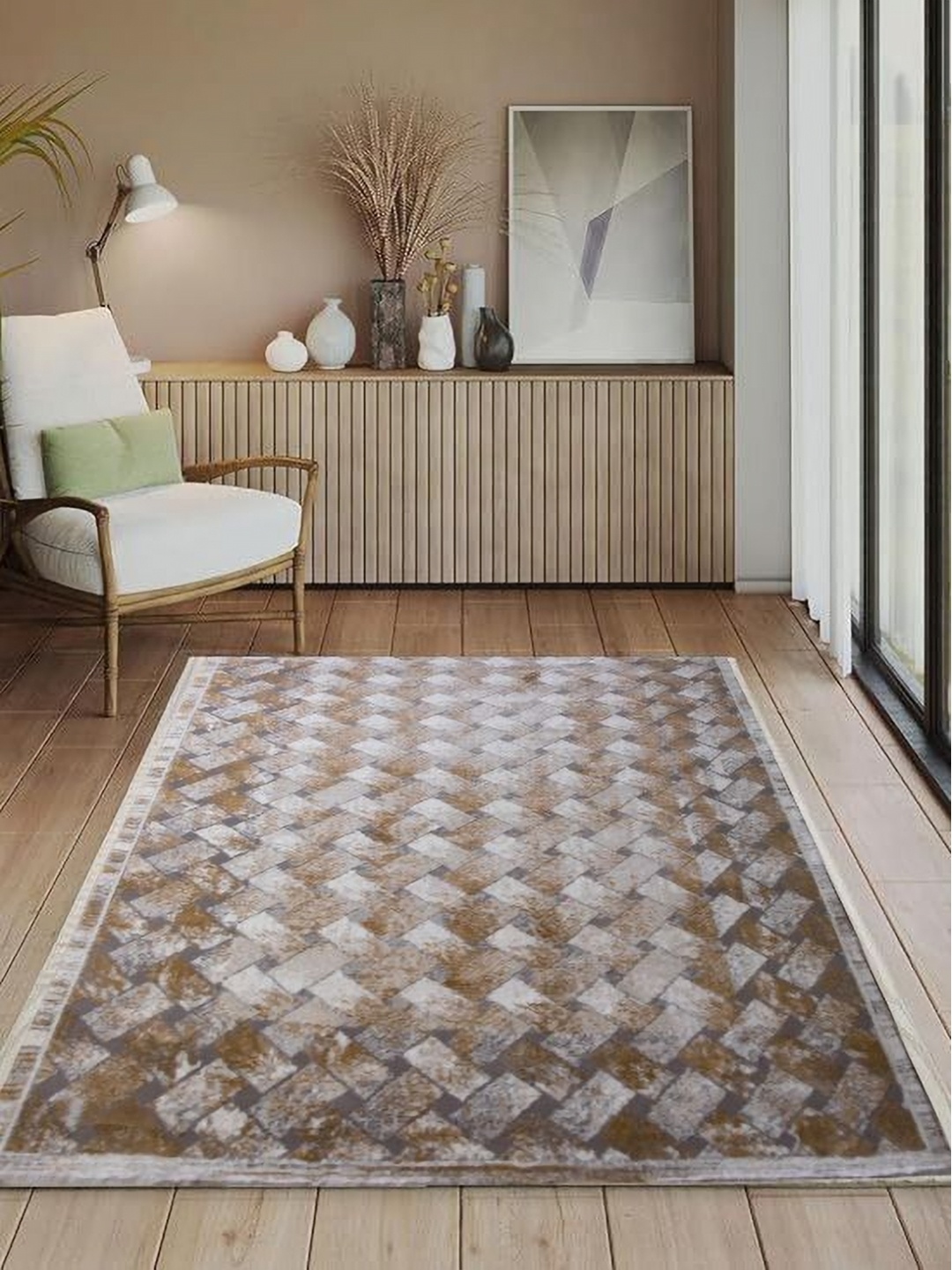 

STUDIOHMK Brown Geometric Anti-Skid Carpet & Rug