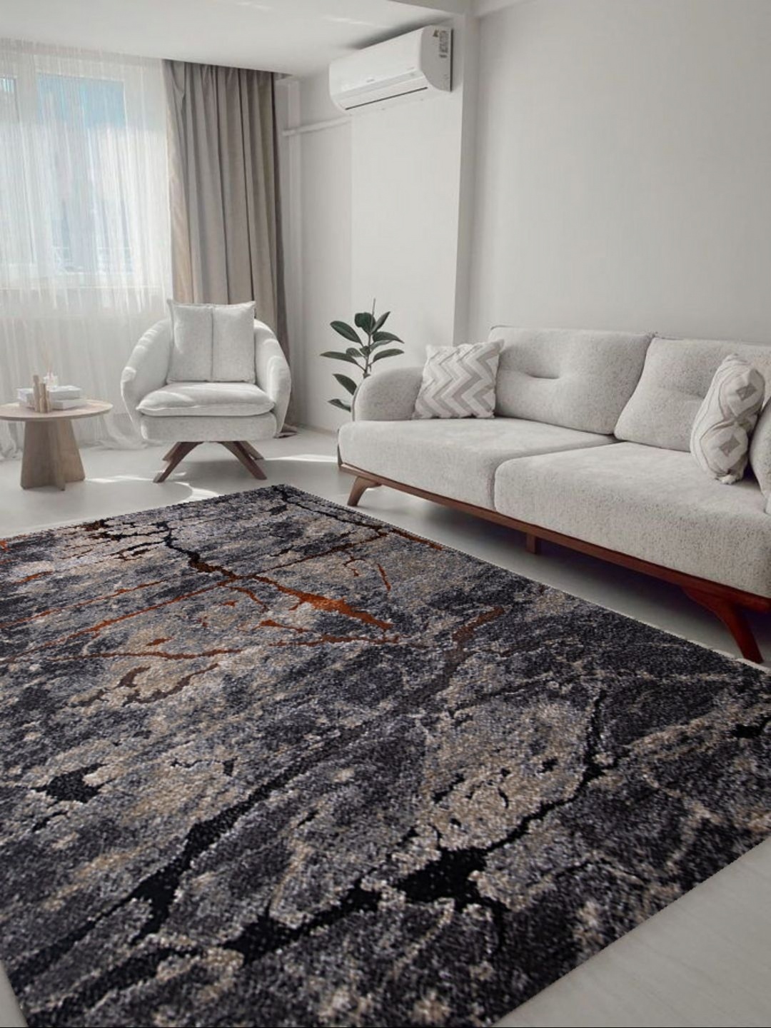 

STUDIOHMK Black Abstract Anti-Skid Polypropylene Carpet