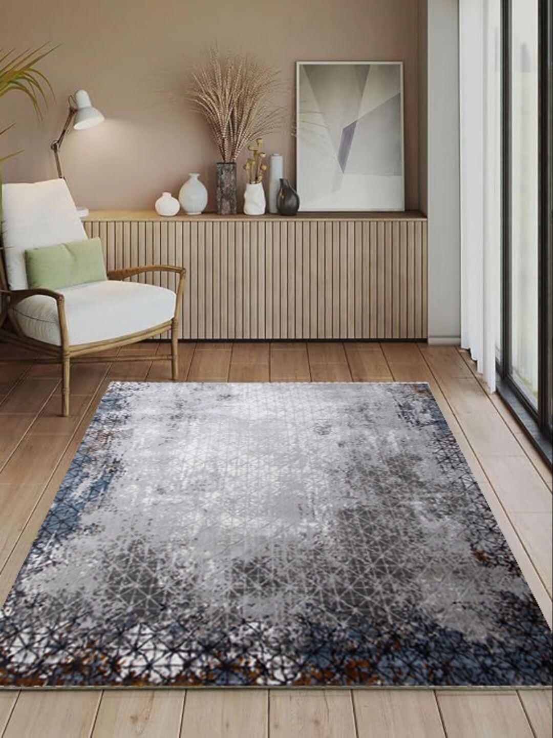 

STUDIOHMK Grey Geometric Anti-Skid Carpet & Rug