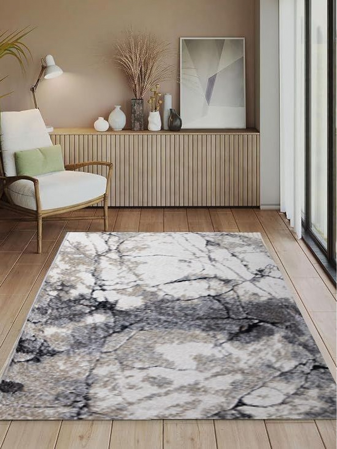 

STUDIOHMK White Abstract Anti-Skid Polypropylene Carpet