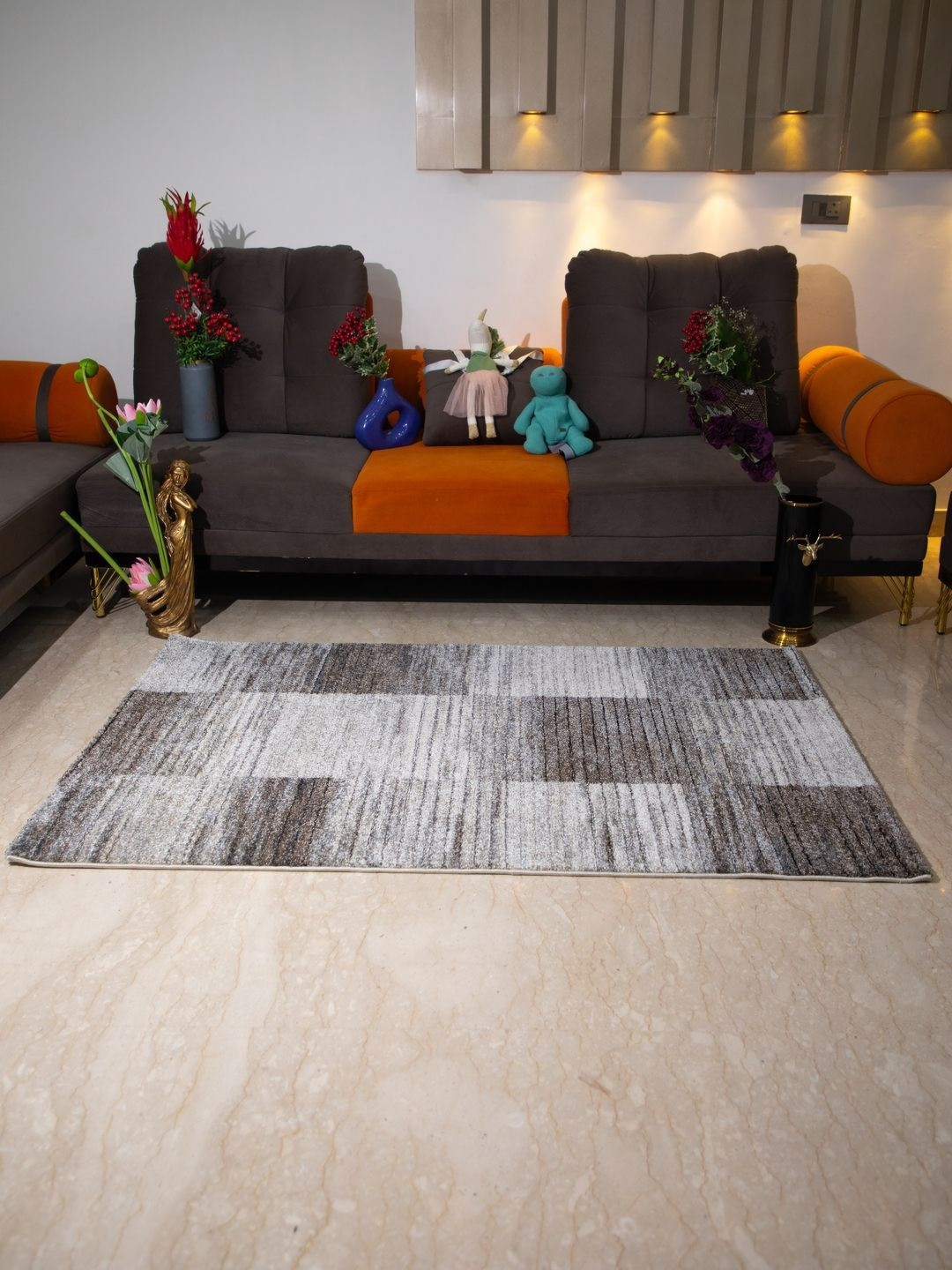 

STUDIOHMK Grey Geometric Anti-Skid Polypropylene Carpet