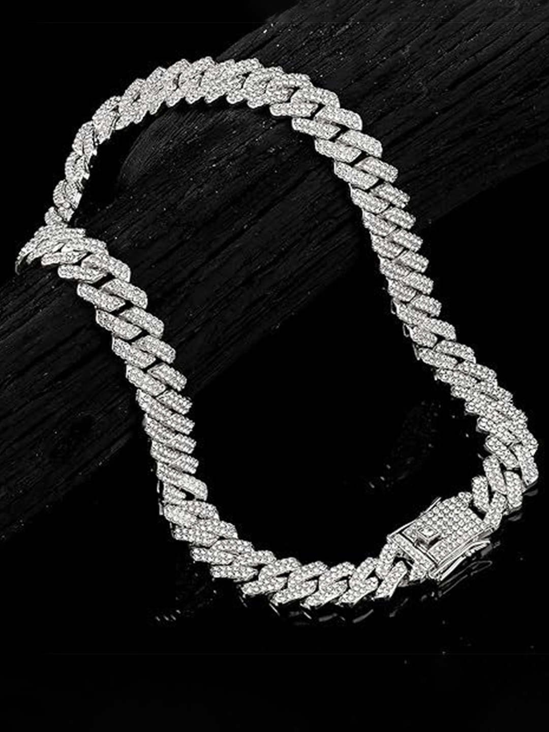 

MEENAZ Men American Diamond Silver-Plated Bracelet Chain