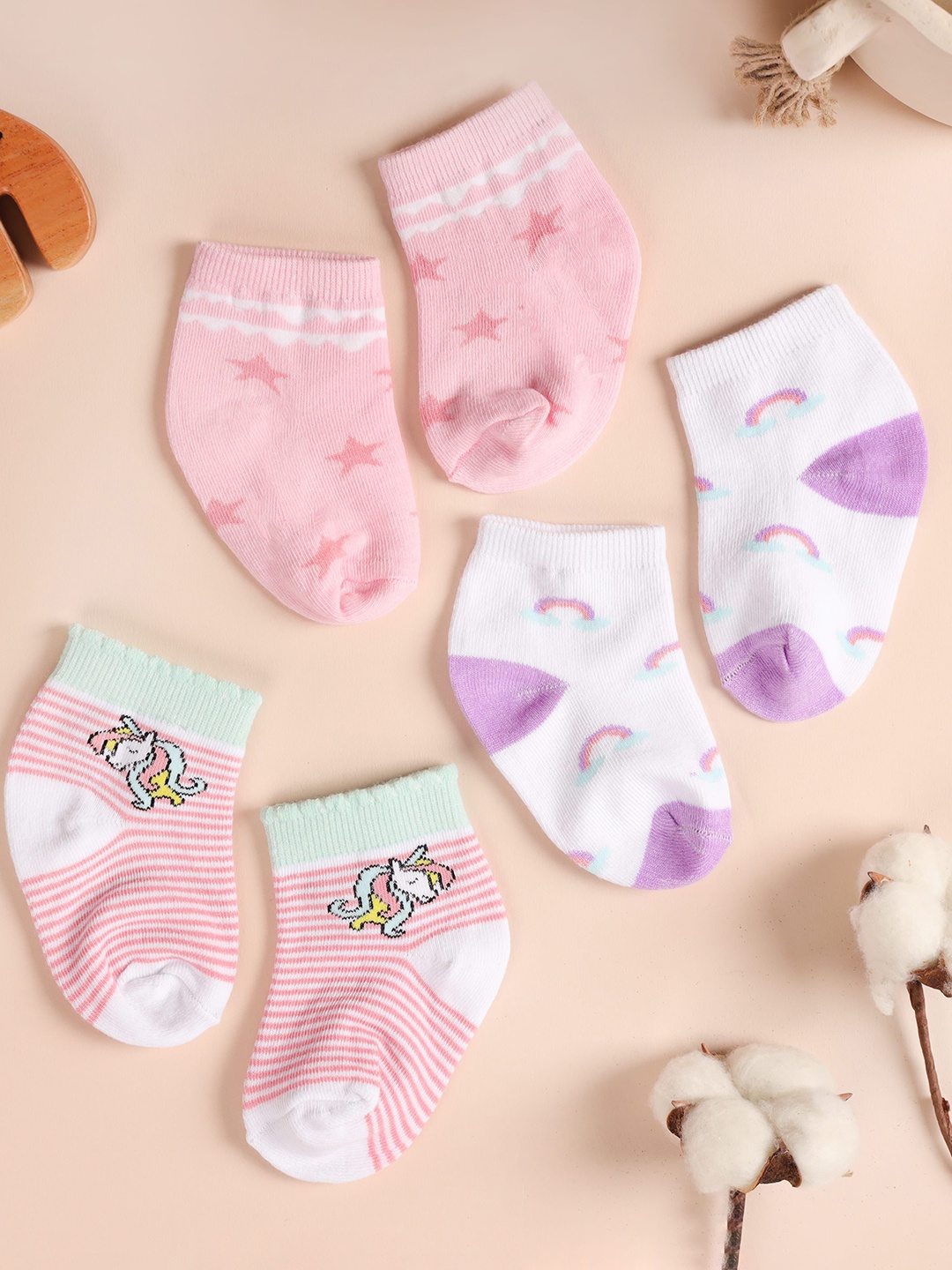 

KICKS & CRAWL Pack Of 3 Infants Patterned Ankle Length Socks, Pink