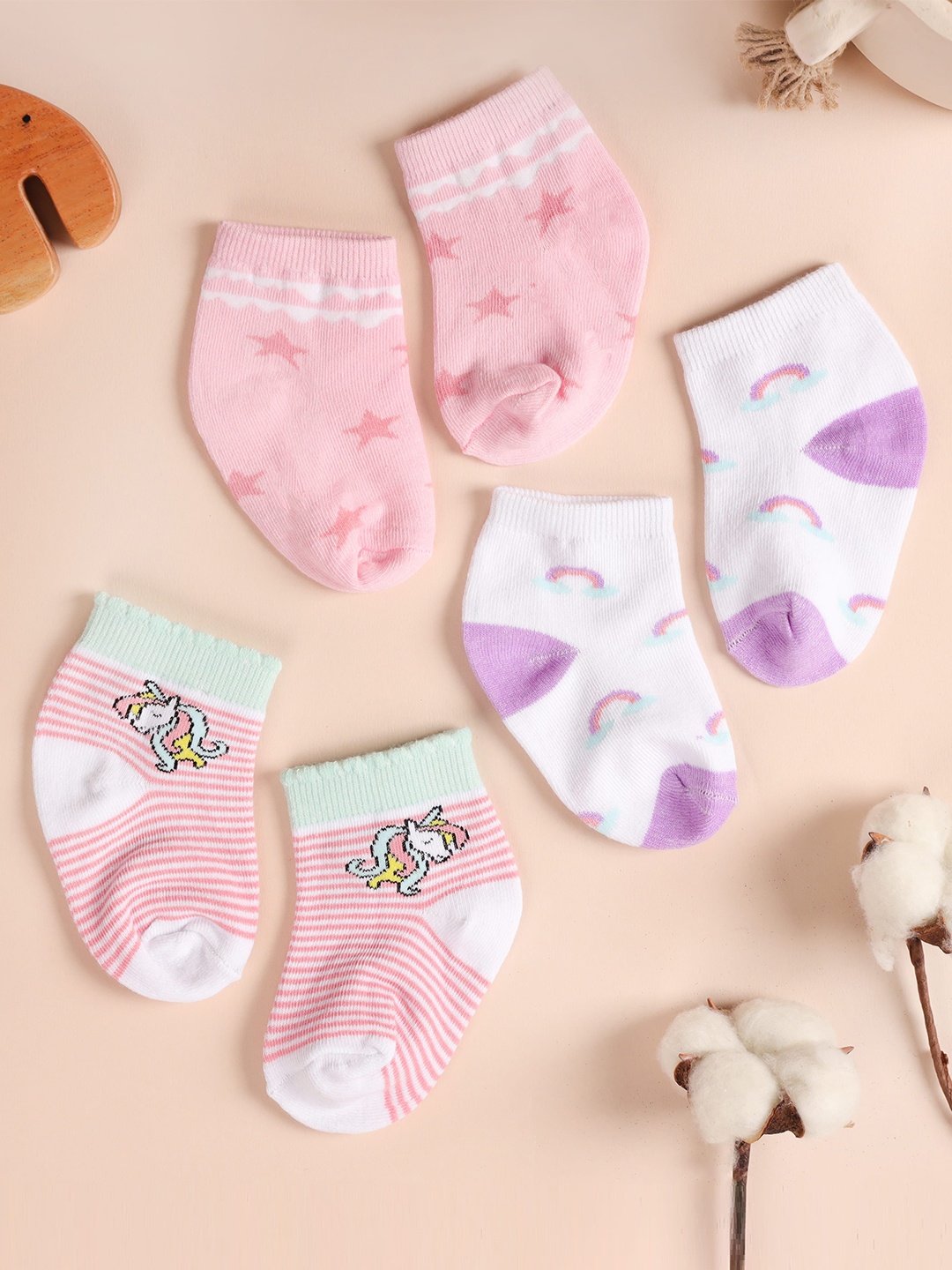 

KICKS & CRAWL Infants Pack Of 3 Patterned Ankle-Length Socks, Pink