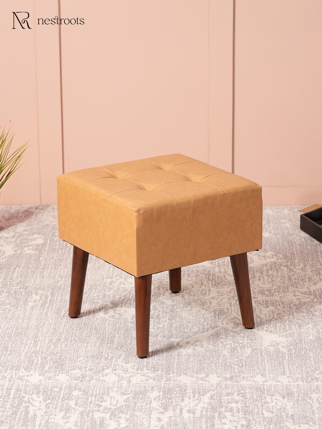

nestroots Brown Faux Leather Wooden Bench Ottomans