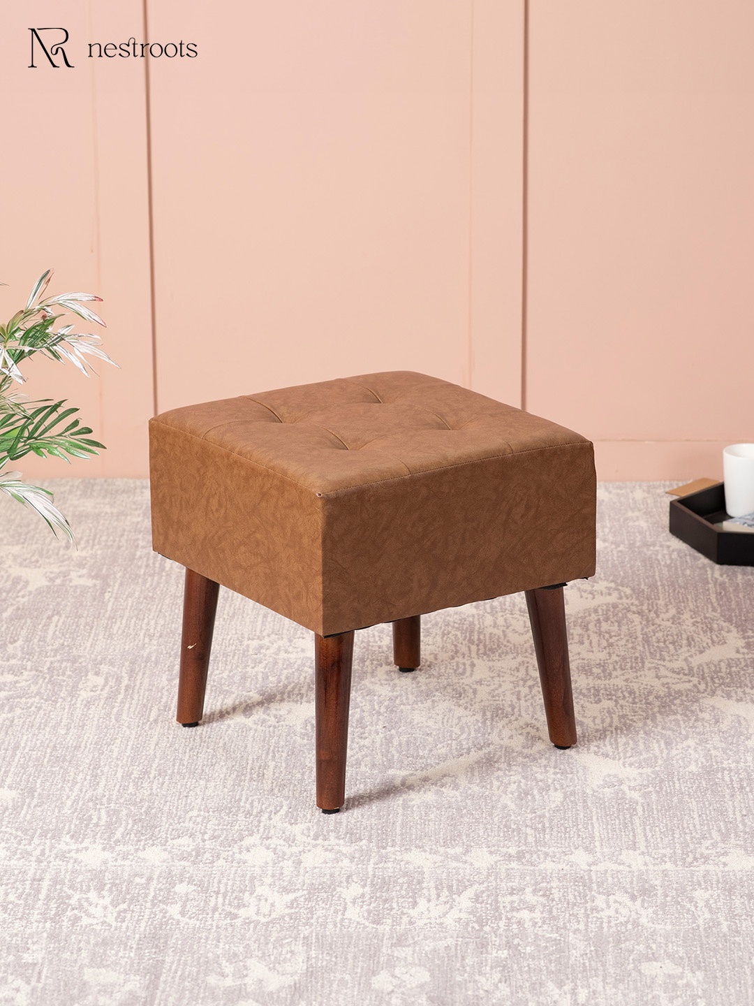

nestroots Brown Wooden Square Bench for Living Room