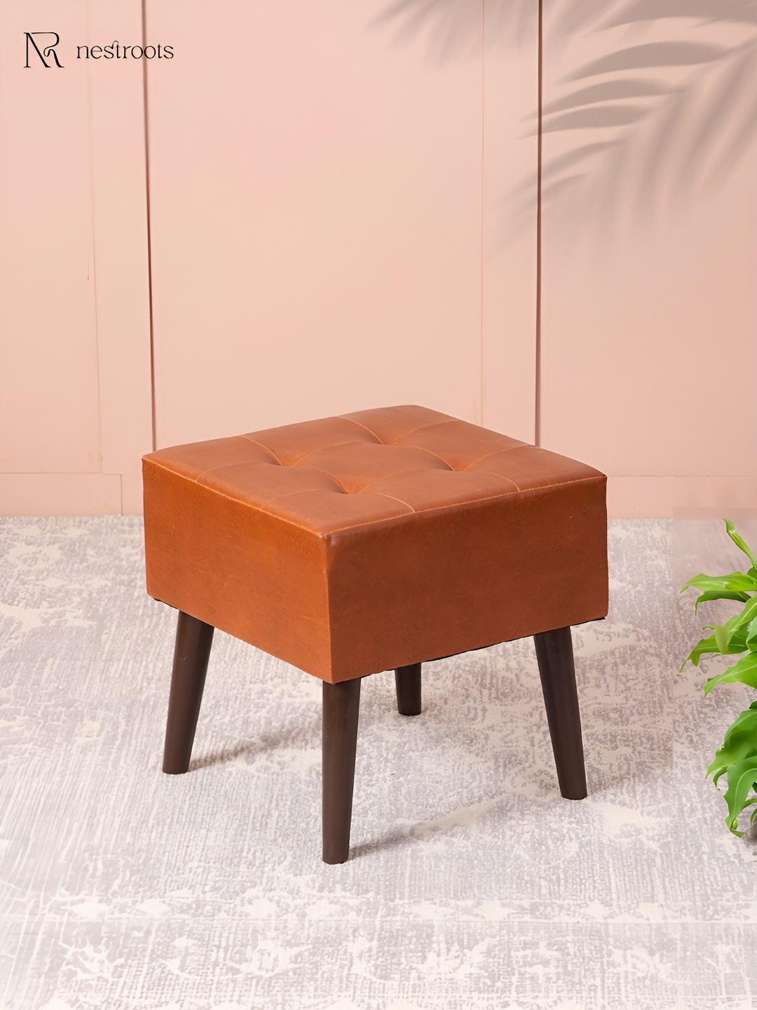 

nestroots Brown Faux Leather Wooden Bench Ottomans
