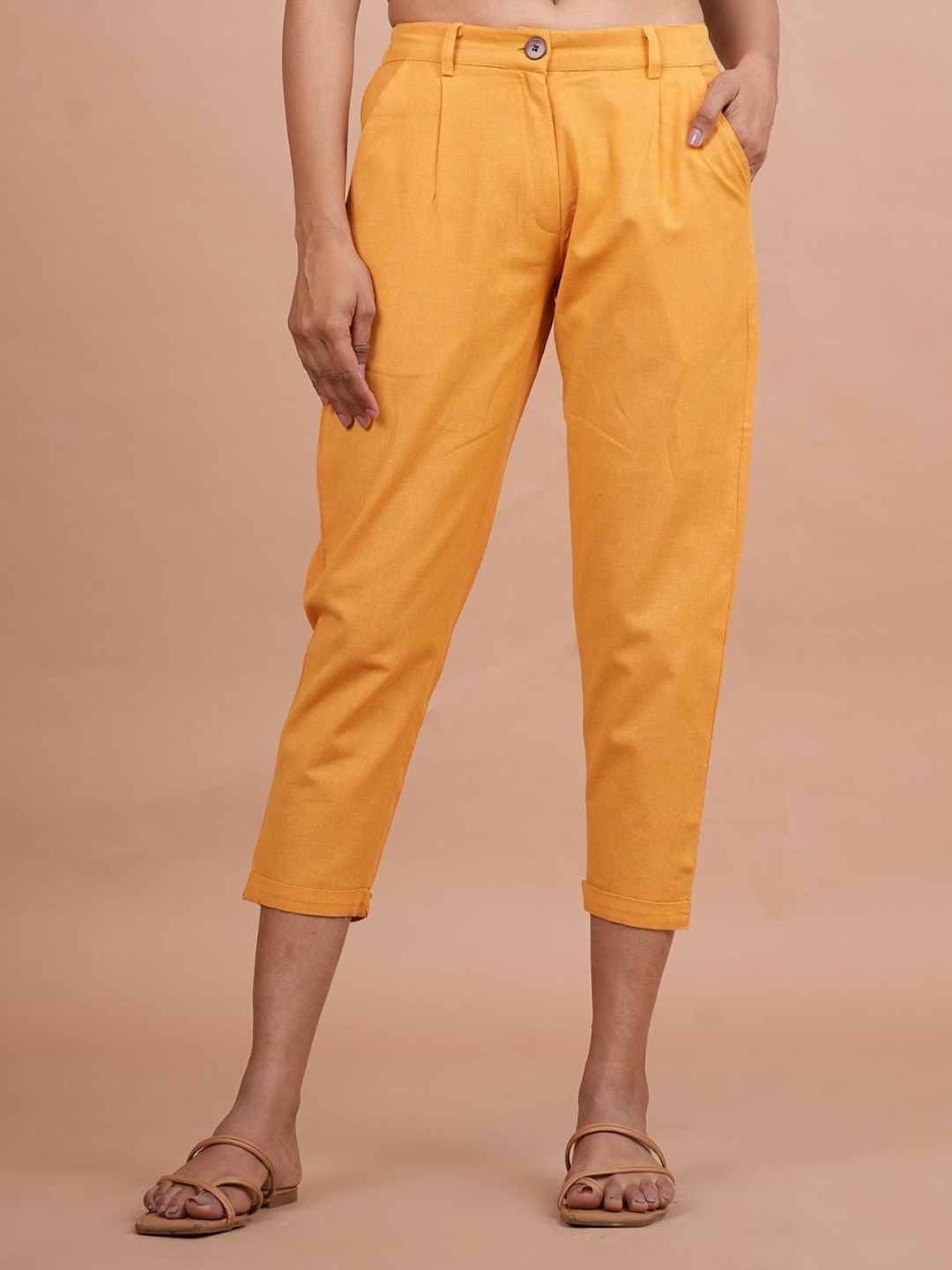 

MIRAYYA Women Mid Rise Regular Fit Trousers, Yellow