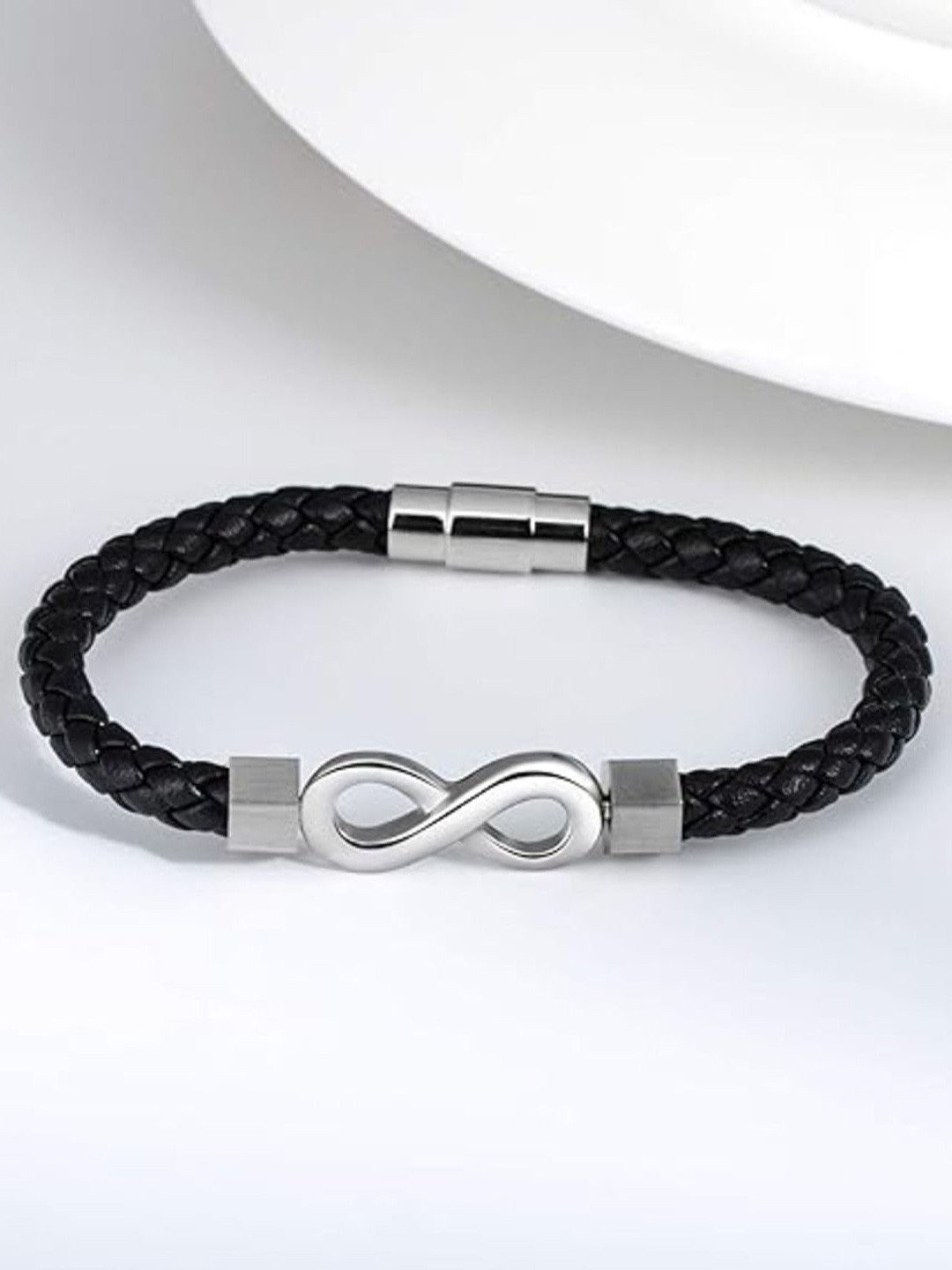 

KRYSTALZ Unisex Leather Silver-Plated Charm Bracelet