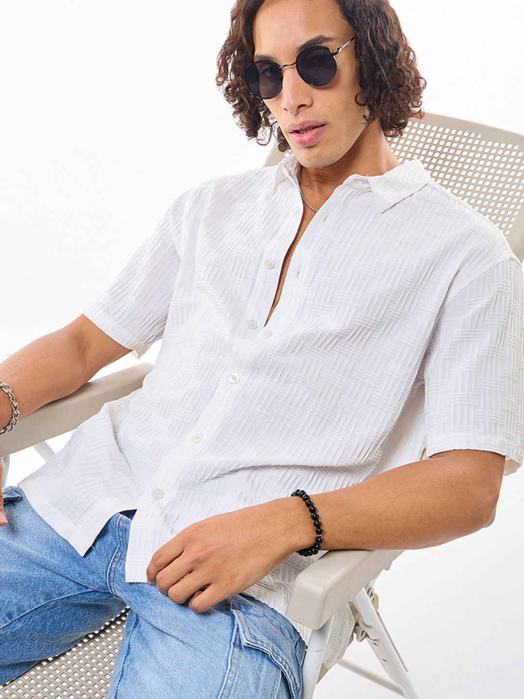 

Bewakoof Men Opaque Striped Casual Shirt, White