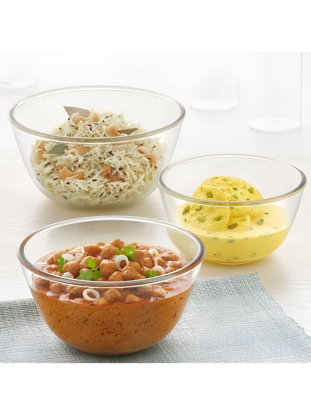 

BOROSIL Transparent Food Grade Multipurpose 3Pcs Glass Serving Bowl