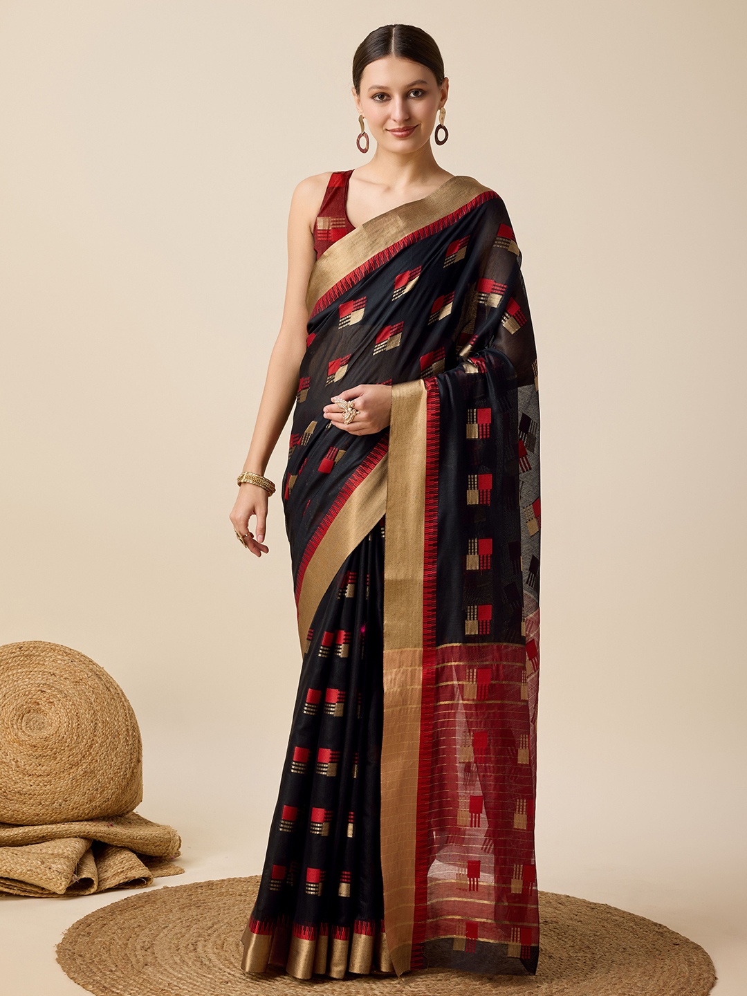 

bansari textiles Woven Design Zari Banarasi Saree, Black