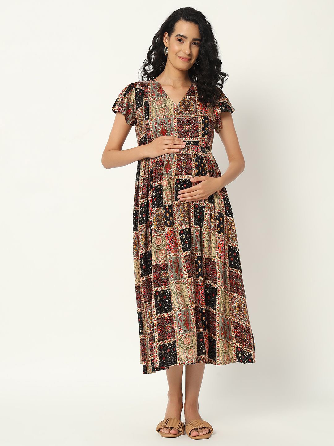 

mumzhug Printed Maternity Ethnic Dress, Black