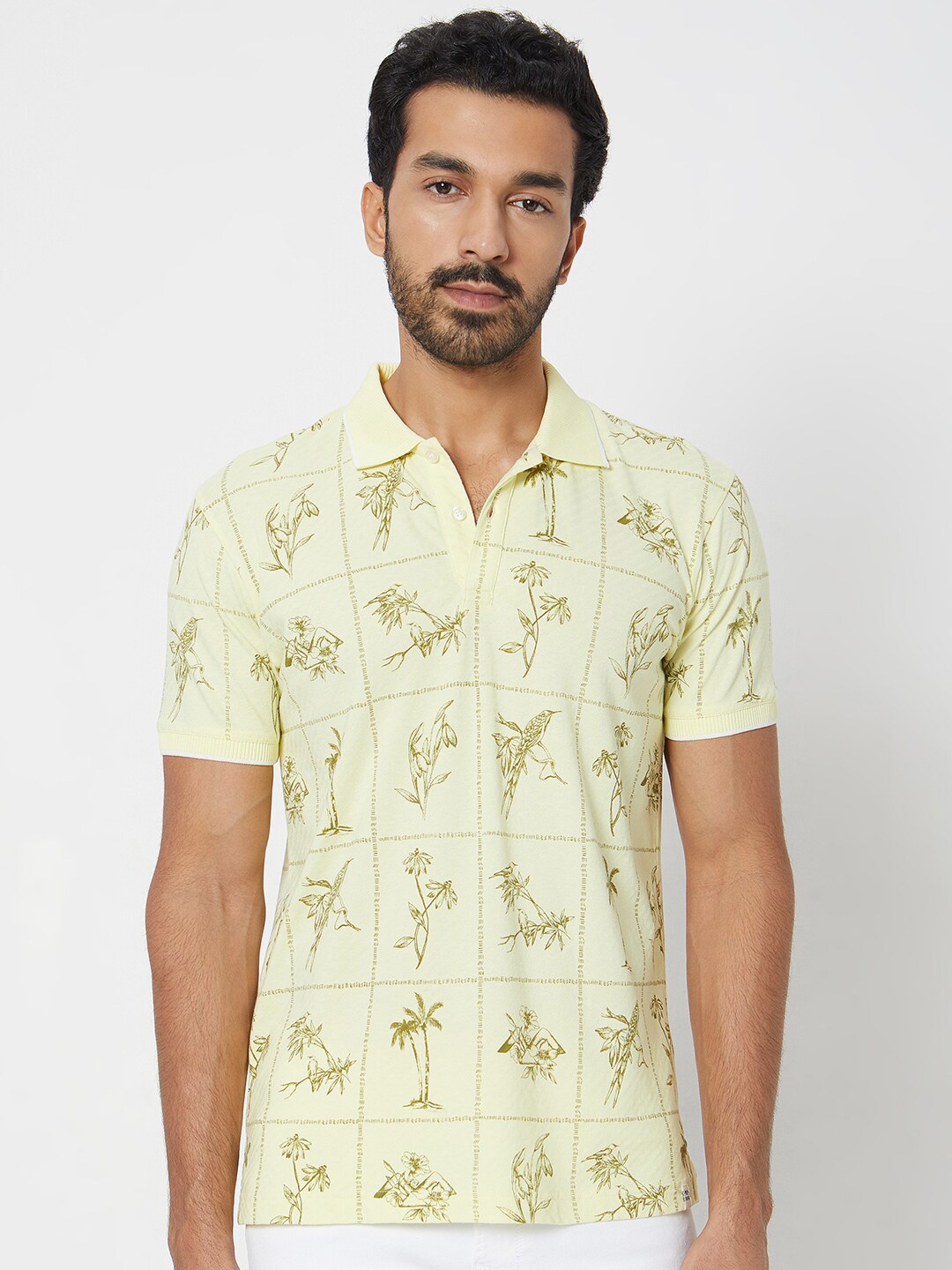 

Mufti Men Conversational Printed Polo Collar Pockets Slim Fit T-shirt, Yellow