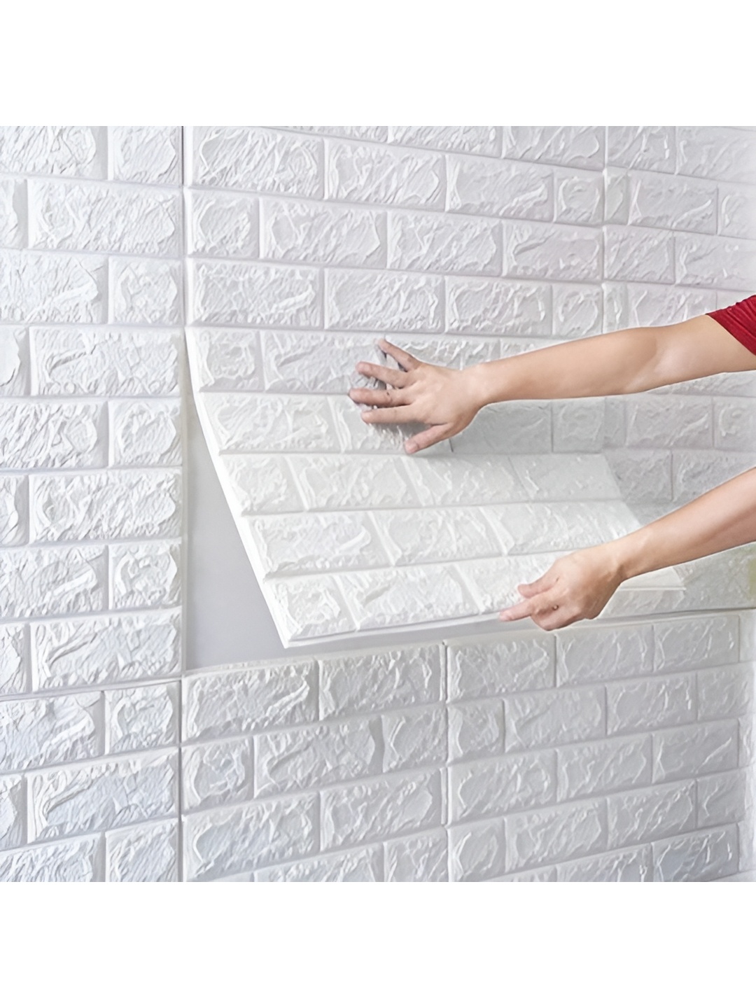 

HOMEMATES Set Of 5 Pcs Self Adhesive Waterproof 3D Brick Wallpaper, White