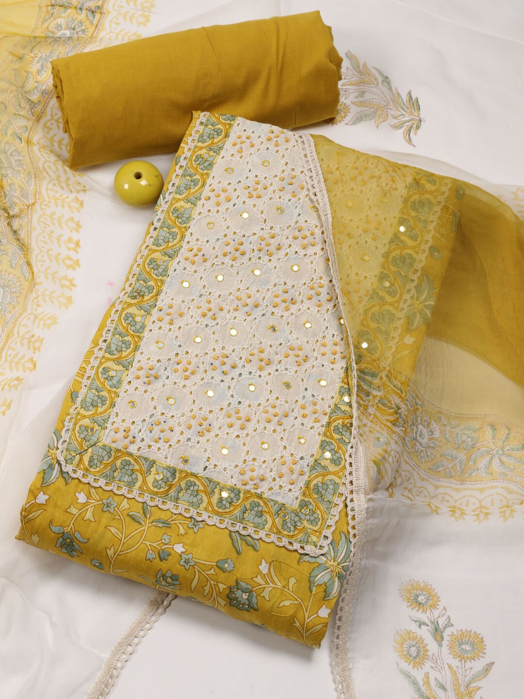 

Meena Bazaar Printed Unstitched Dress Material, Mustard
