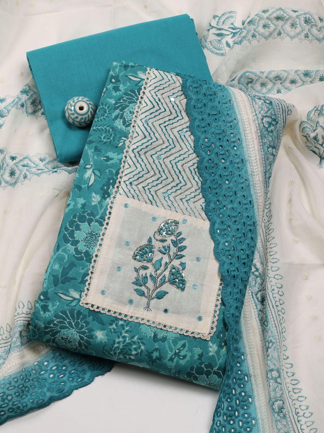 

Meena Bazaar Printed Unstitched Dress Material, Blue