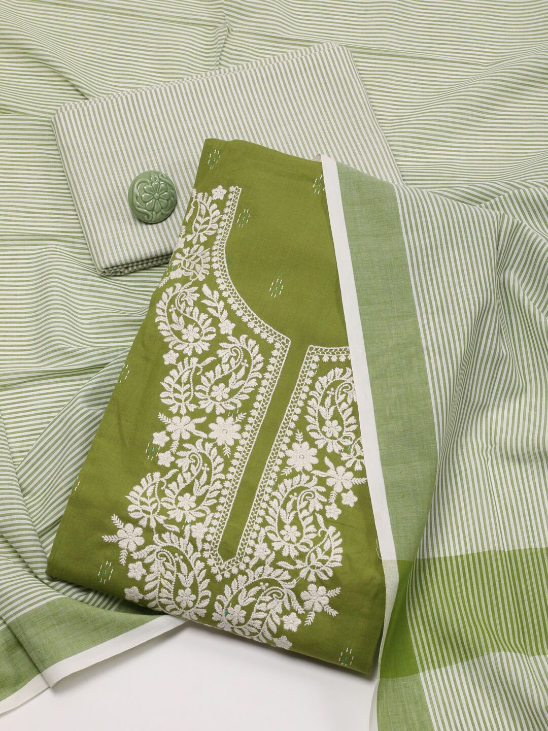 

Meena Bazaar Floral Embroidered Unstitched Dress Material, Green