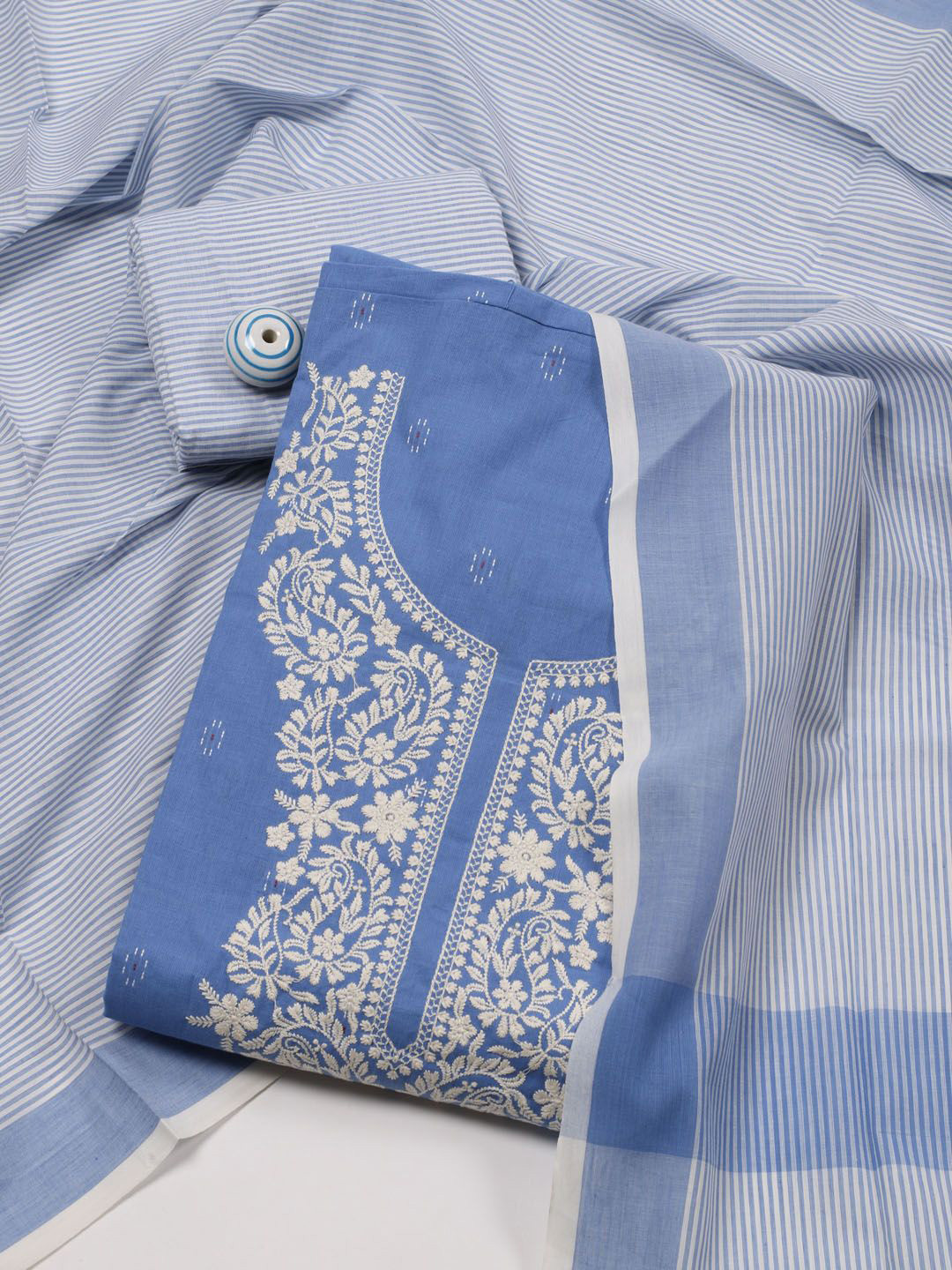

Meena Bazaar Floral Embroidered Unstitched Dress Material, Blue