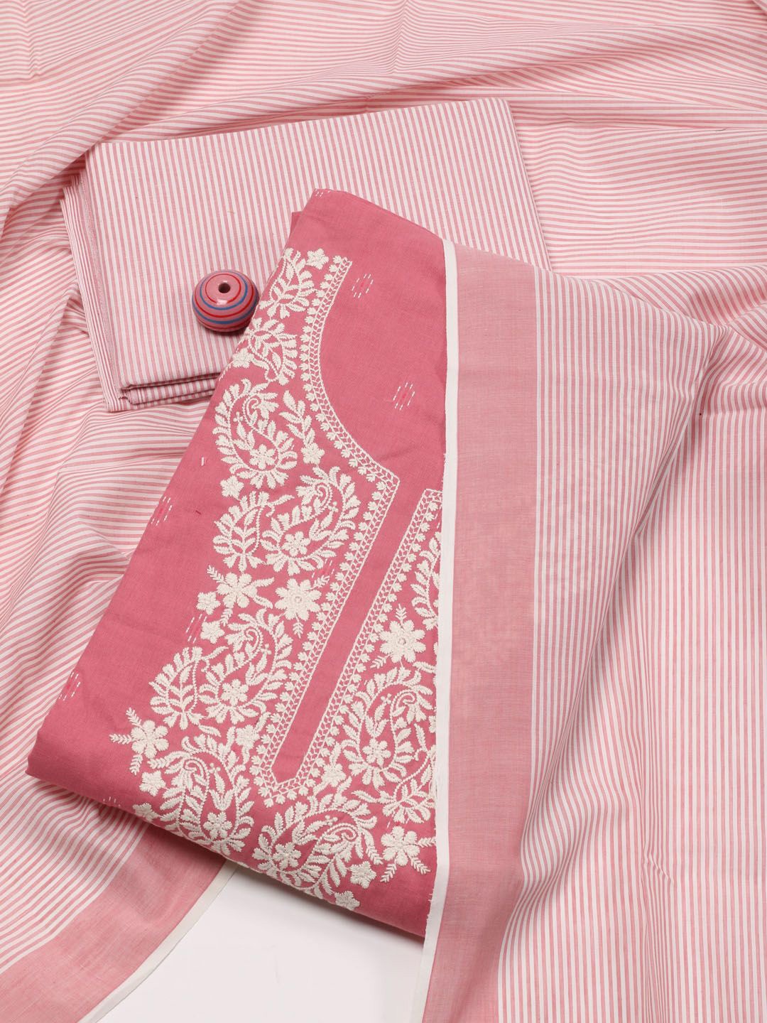 

Meena Bazaar Floral Embroidered Unstitched Dress Material, Pink