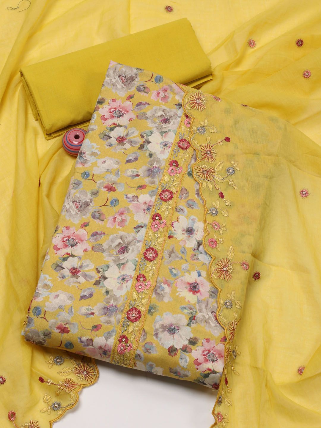 

Meena Bazaar Printed Unstitched Dress Material, Yellow