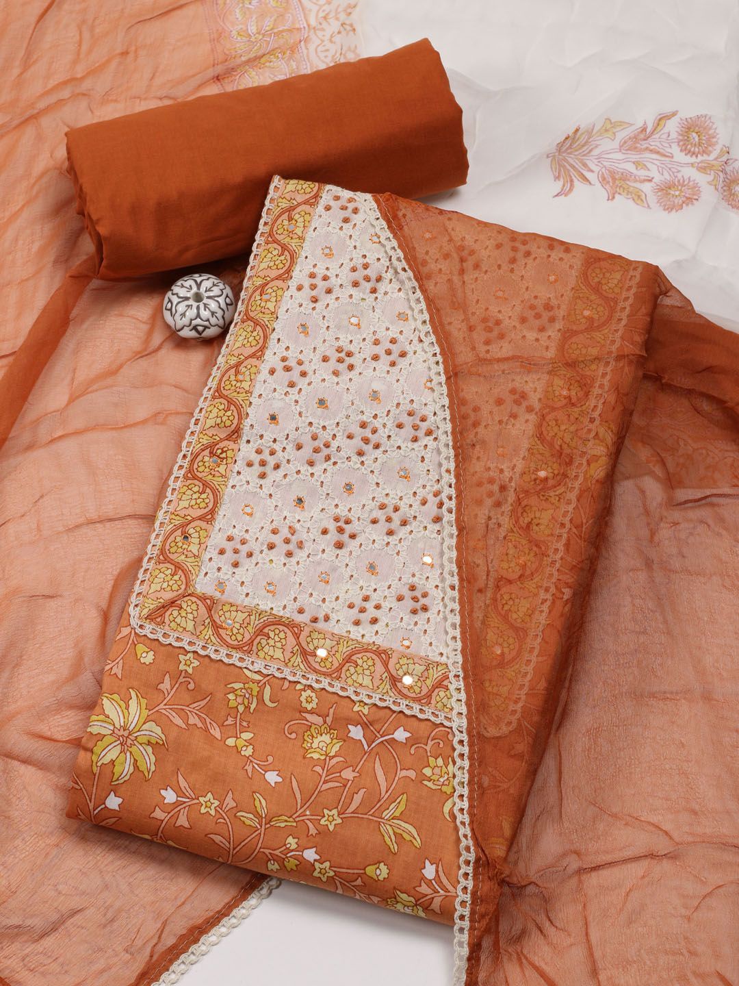 

Meena Bazaar Printed Unstitched Dress Material, Peach
