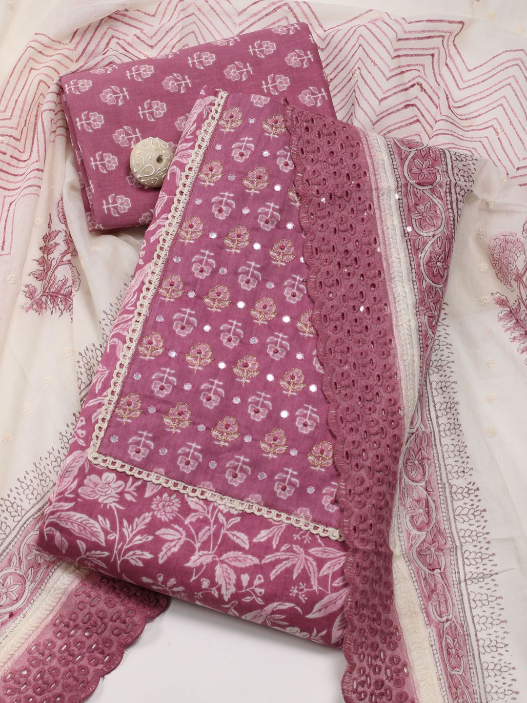 

Meena Bazaar Printed Unstitched Dress Material, Pink