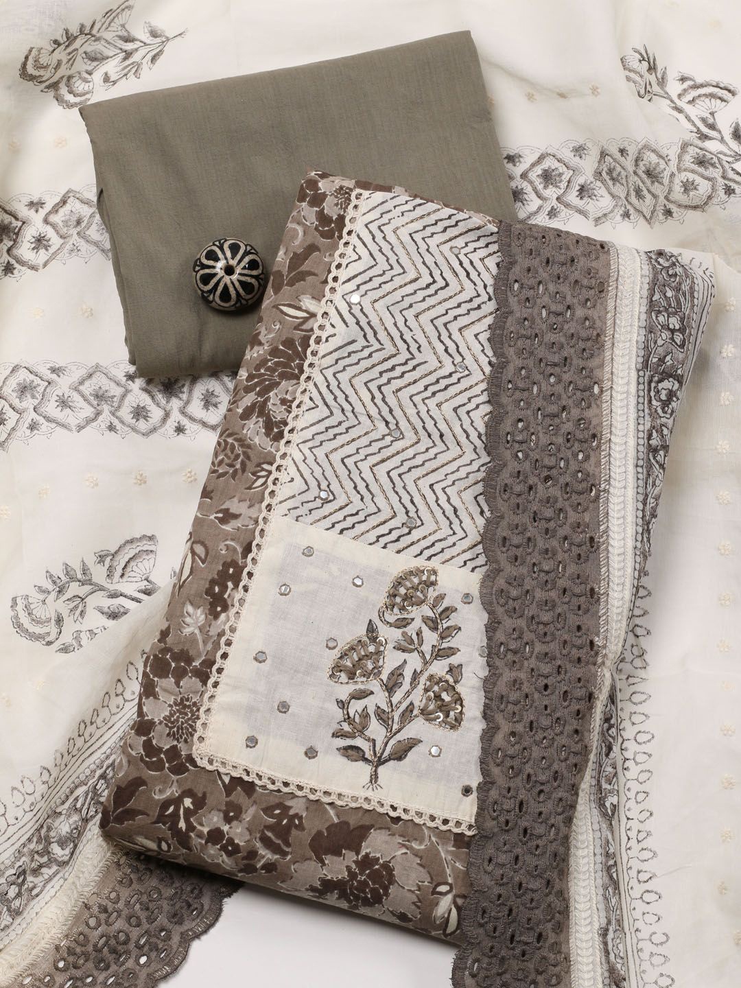 

Meena Bazaar Printed Unstitched Dress Material, Brown