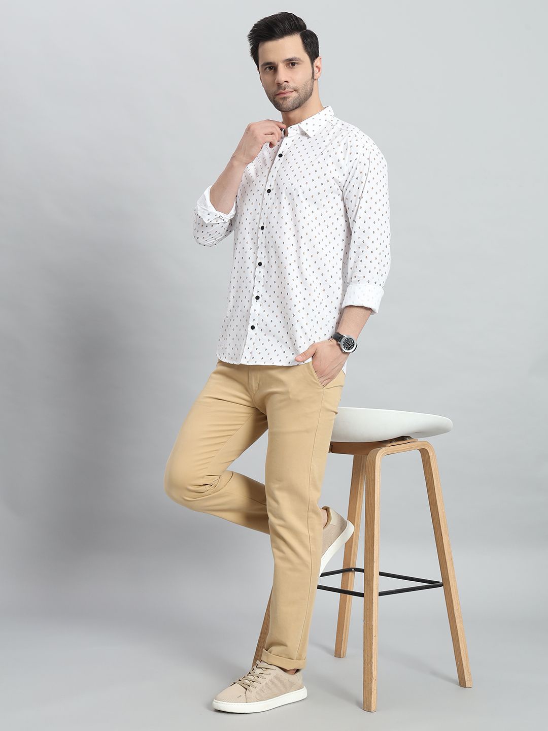 

BAESD Men Slim Fit Opaque Printed Casual Shirt, White