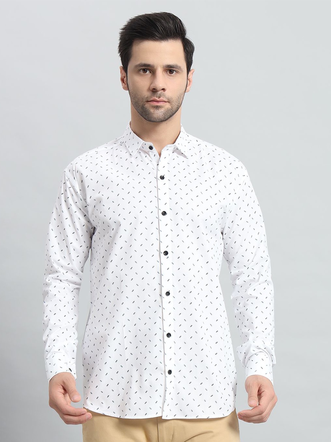 

BAESD Men Slim Fit Opaque Printed Casual Shirt, White