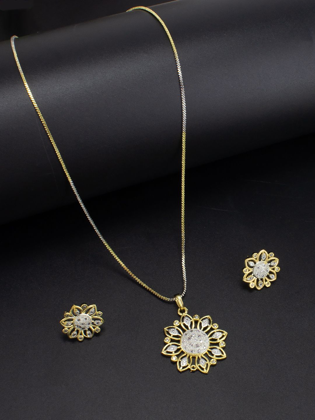 

PRIVIU Women Gold-Plated AD-Studded Jewellery Set