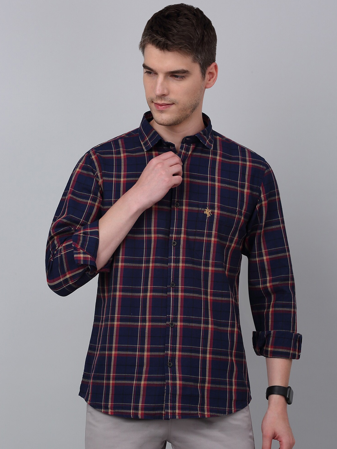 

Cantabil Men Tartan Checks Checked Opaque Casual Shirt, Navy blue