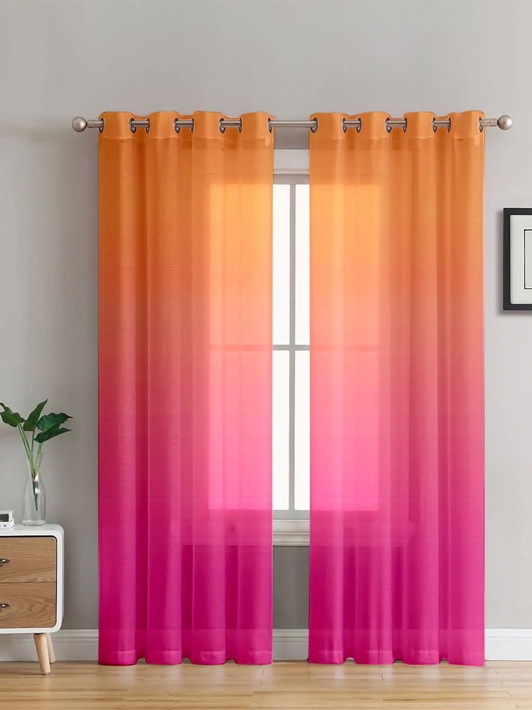 

HOMADORN Orange & Pink Set of 2 Sheer Long Door Curtain