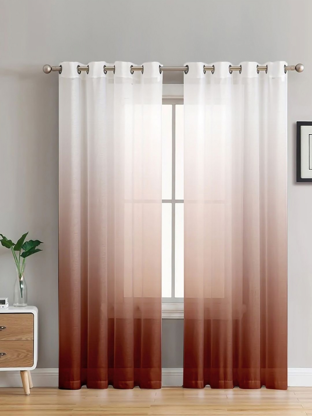 

HOMADORN Brown & White Set of 2 Sheer Long Door Curtain