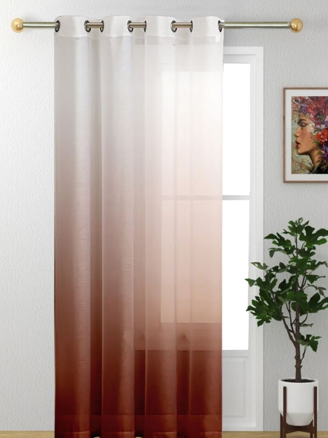 

HOMADORN Brown & White Sheer Door Curtain