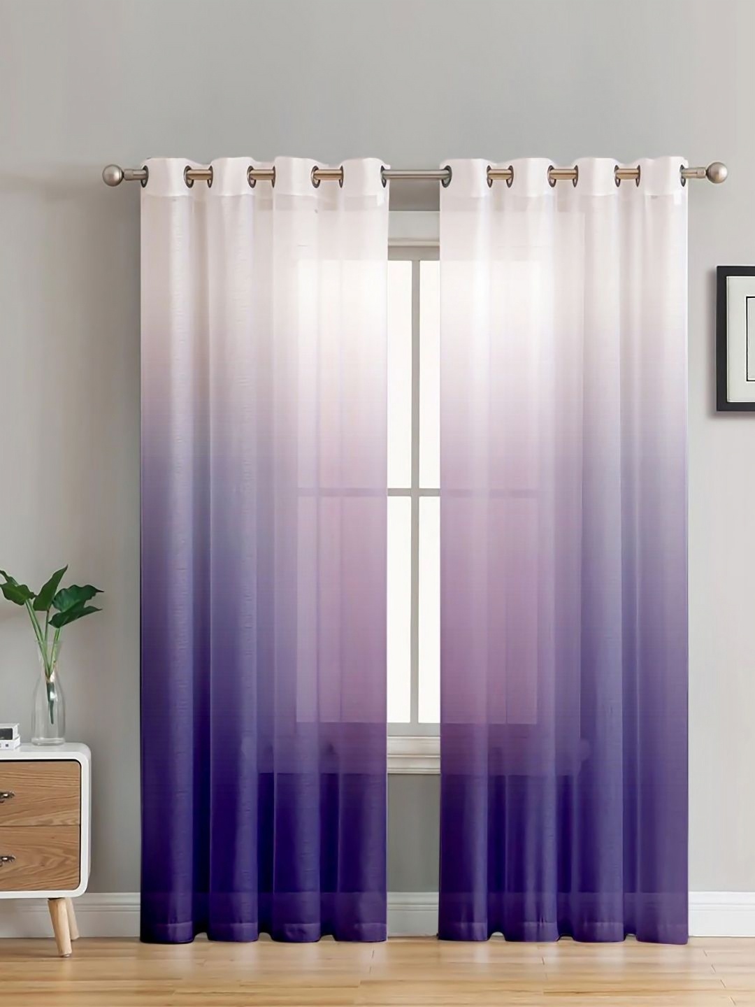 

HOMADORN Purple & White Set of 2 Sheer Long Door Curtain