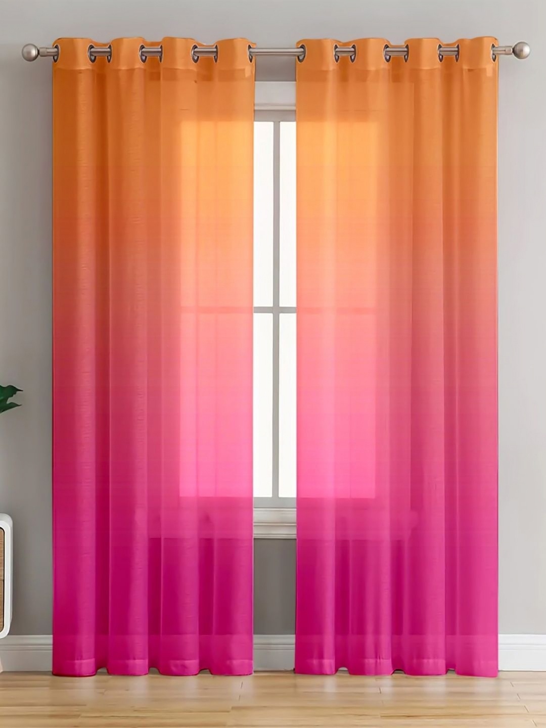 

HOMADORN Orange & Pink Set of 2 Sheer Window Curtain