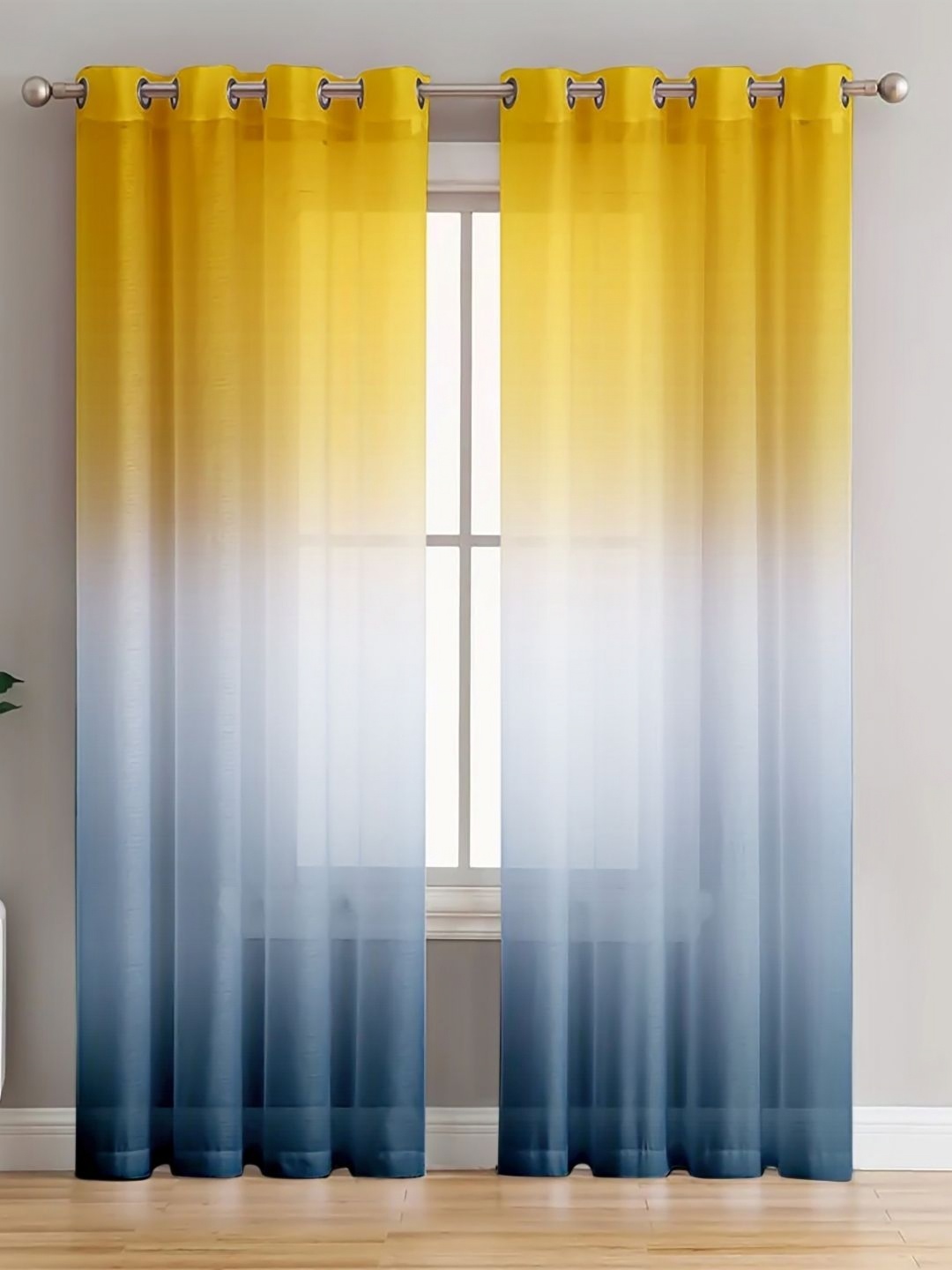 

HOMADORN Yellow & Grey Set of 2 Sheer Door Curtain