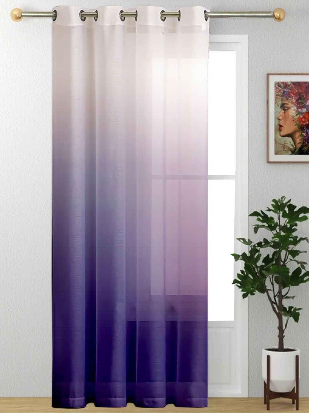 HOMADORN Purple & White Sheer Door Curtain