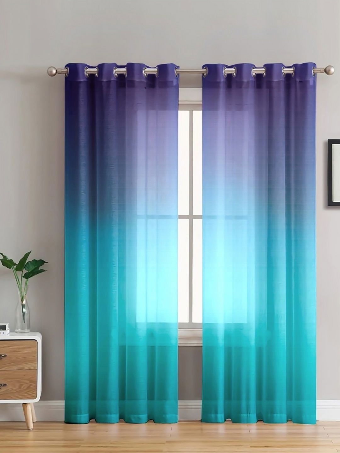 

HOMADORN Purple & Turquoise Blue Set of 2 Sheer Door Curtain