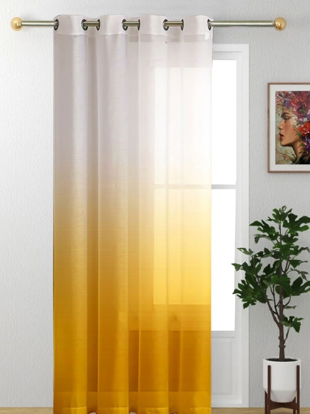 

HOMADORN Yellow & White Sheer Long Door Curtain
