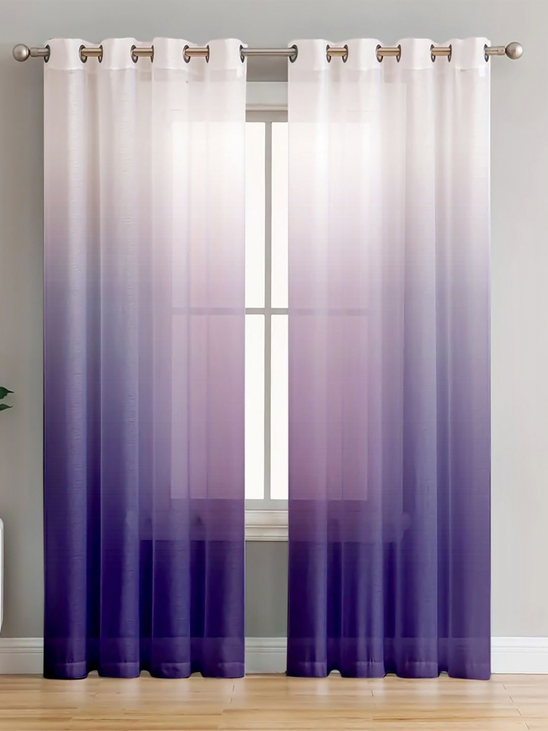 

HOMADORN Purple & White Set of 2 Sheer Window Curtain