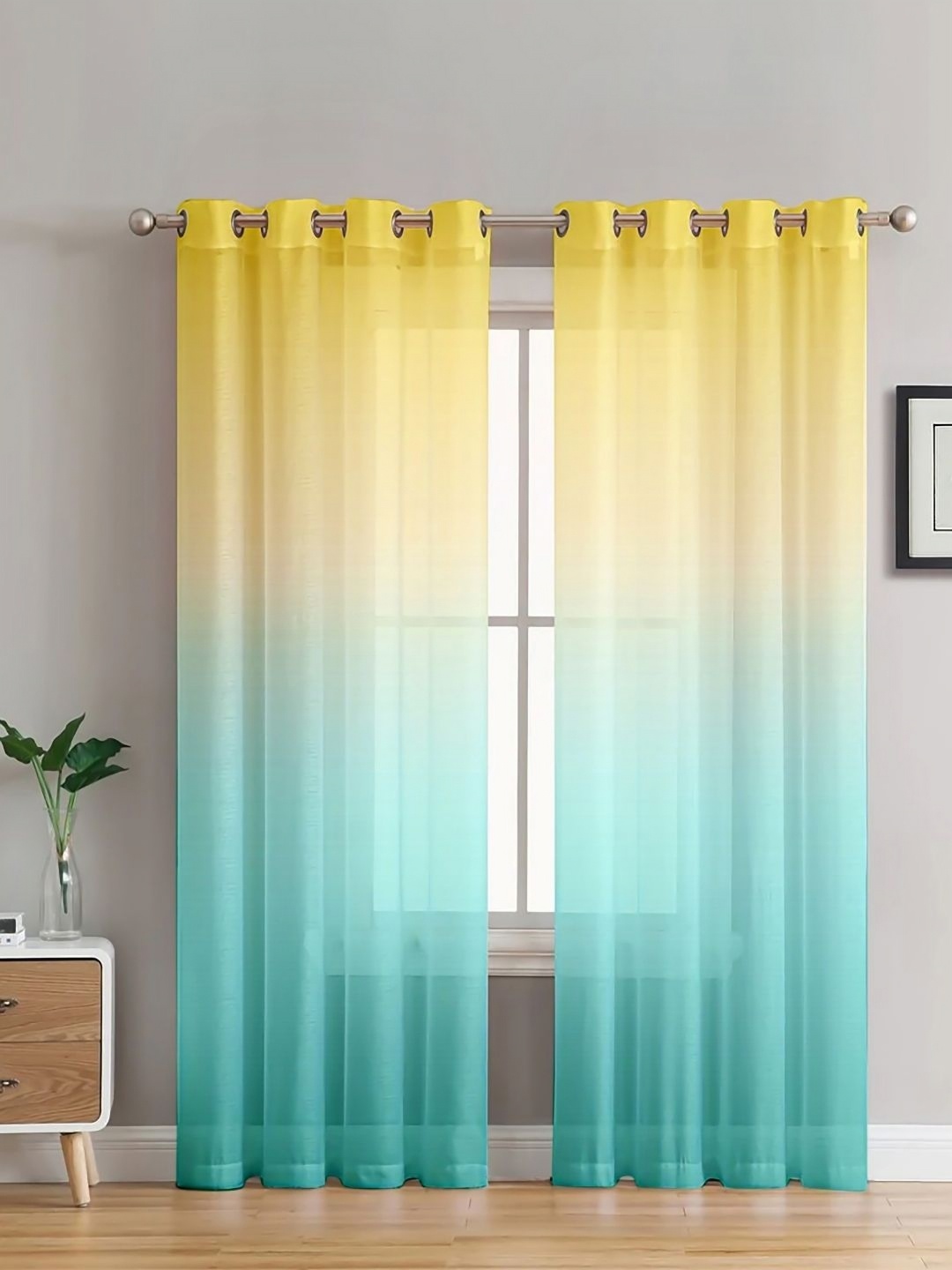 

HOMADORN Yellow & Blue Set of 2 Sheer Long Door Curtain