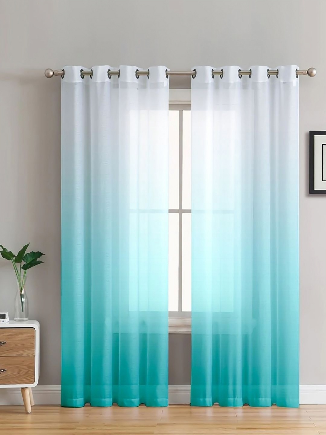 

HOMADORN Blue & White Set of 2 Sheer Door Curtain