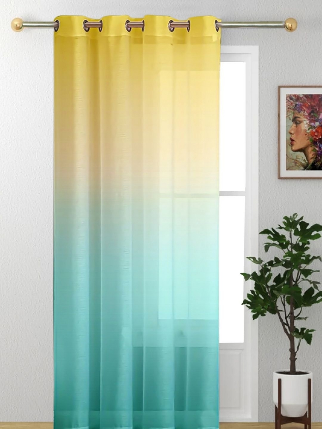

HOMADORN Yellow & Blue Sheer Long Door Curtain